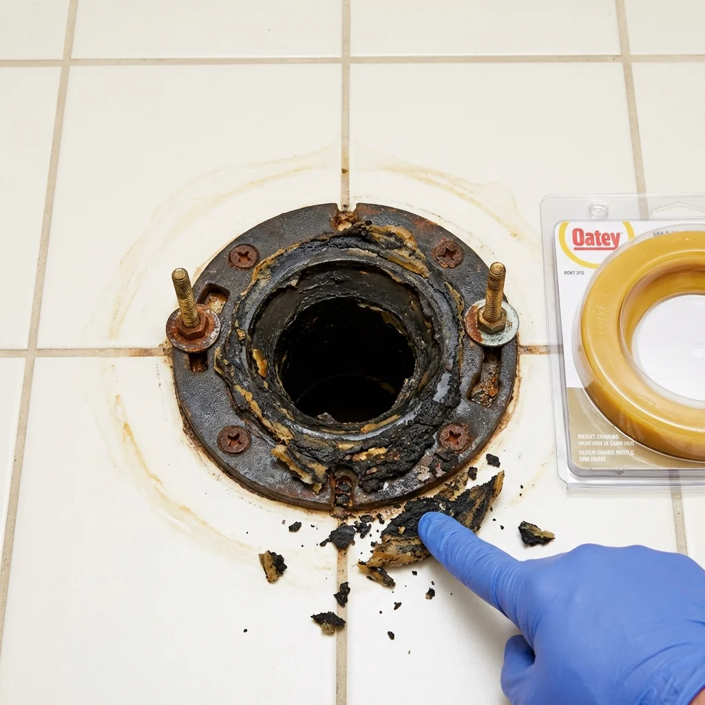 Failed wax ring showing water seepage at the base of a toilet in a Wailuku, HI home